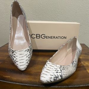 BCBGeneration Flats. Color is “Millie Matte Chalky Snake Natural” brand new